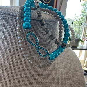 Turquoise and Silver Tone  Infinity Bracelet Set